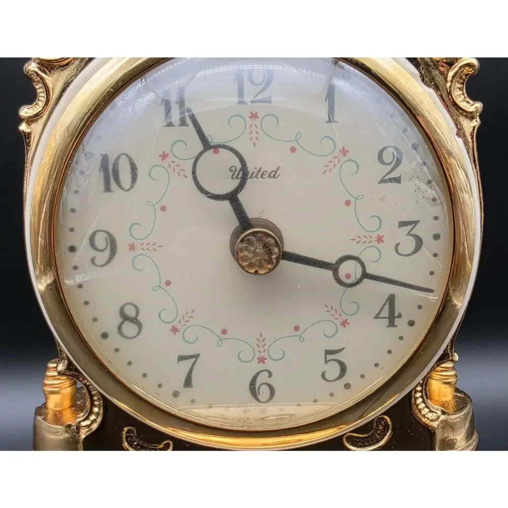 Vintage United Model 975 Brass Anniversary Clock w/ Glass Dome Works - Rare